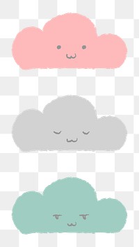 Cloud PNG sticker in cute doodle style set