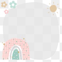 Cute frame PNG clipart, doodle rainbow with flower border design