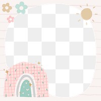 Cute frame PNG clipart, doodle rainbow with flower border design