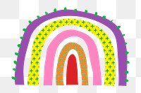 Rainbow PNG sticker in funky doodle style