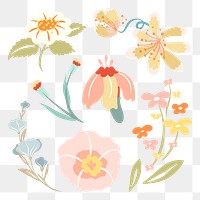 Pastel flower sticker png, spring clipart illustration set