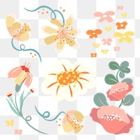 Flower sticker png pastel flower clipart illustration set