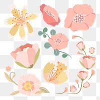 Flower collage sticker png pastel flower clipart illustration set