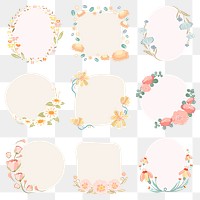 Flower png frame, cute sticker illustration, blooming spring season set