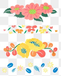 Colorful flower divider png, flat design sticker, illustration set