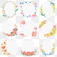Flower frame png, flat design sticker illustration, blooming spring season set
