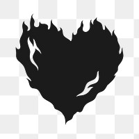 Burning heart PNG clipart, black design icon