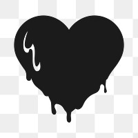 Melting heart PNG sticker, black design icon