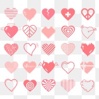 Pink heart PNG sticker icon set