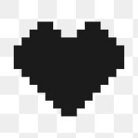 Pixelated heart PNG sticker, black design icon