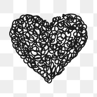 Doodle heart PNG clipart, black simple design icon