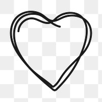 Doodle heart PNG clipart, black simple design icon