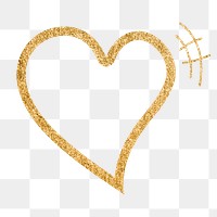 Cute Heart PNG clipart, glitter gold doodle design icon