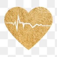 Gold heartbeat PNG sticker, cardiograph design icon