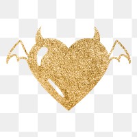 Evil heart PNG sticker, glitter gold design icon