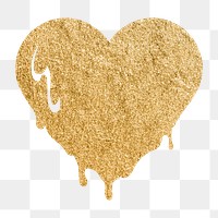 Melting heart PNG sticker, glitter gold design icon