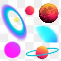 Aesthetic galaxy png sticker, neon colorful astronomy clipart collection