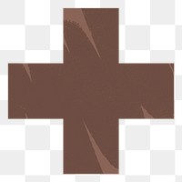 Medical cross png sticker symbol, brown plus sign clipart