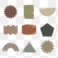 Geometric shape png sticker, earth tone color flat clipart set