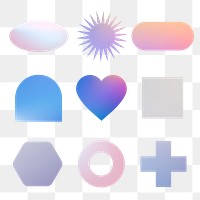 Geometric shape png sticker, holographic pastel color flat clipart set