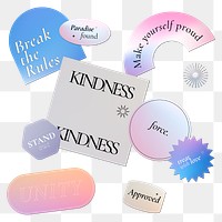 Aesthetic png word sticker, holographic pastel gradient clipart set