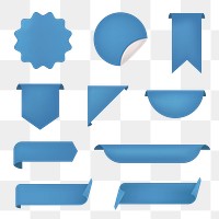 Banner png stickers, blue transparent printable clipart set