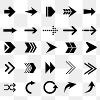 Arrow png icons, black business sticker, direction transparent symbol set