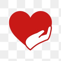 Charity logo png, hands supporting heart icon flat design illustration