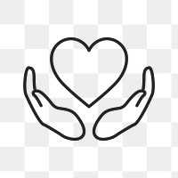 Charity logo png, hands supporting heart icon flat design illustration