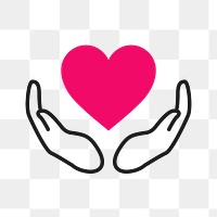 Charity logo png, hands supporting heart icon flat design illustration