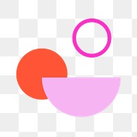 Geometric icon png, pink and red semicircle and round shapes, flat design illustration