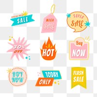 Sale png badge sticker, doodle shopping clipart set