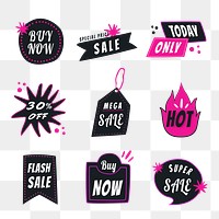 Sale png tag sticker, doodle shopping clipart collection