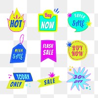 Sale png badge sticker, doodle shopping clipart set