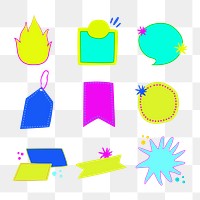 Blank badge png sticker, doodle neon clipart set