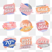 Sale png badge sticker, pastel brush stroke collection