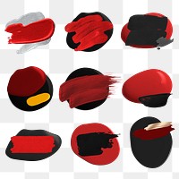 Paint brush badge png sticker, black and red stroke texture set