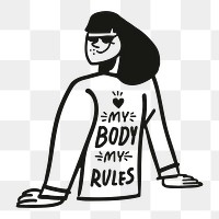 Woman character png sticker collage element, my body my rules body positivity concept