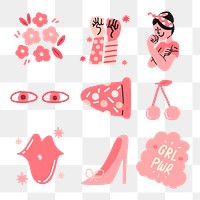 Woman empowerment png sticker set in pink monochrome