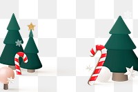 Winter png transparent background, 3D Christmas tree and candy cane