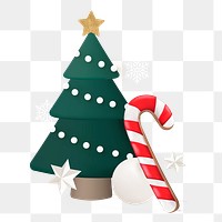 Christmas tree png, 3D candy cane, festive element sticker