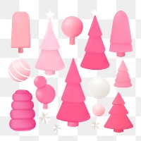 Pink Christmas png, cute 3D holiday sticker set