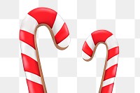 Candy cane png 3D sticker, white and red stripes