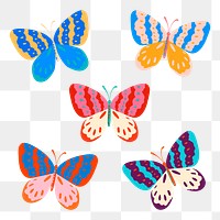 Pop art butterfly png sticker colorful design element set