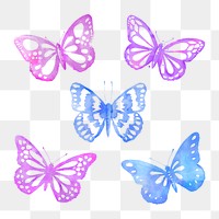 Watercolor butterfly png sticker, design element set