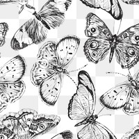 Vintage butterfly png pattern, transparent background