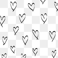 Heart pattern png, transparent background, doodle ink design