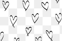 Heart pattern png, transparent background, doodle ink design