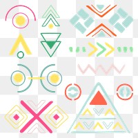 Tribal shape png, doodle sticker, colorful geometric design set