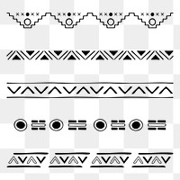 Tribal border png, doodle sticker, black and white geometric design set